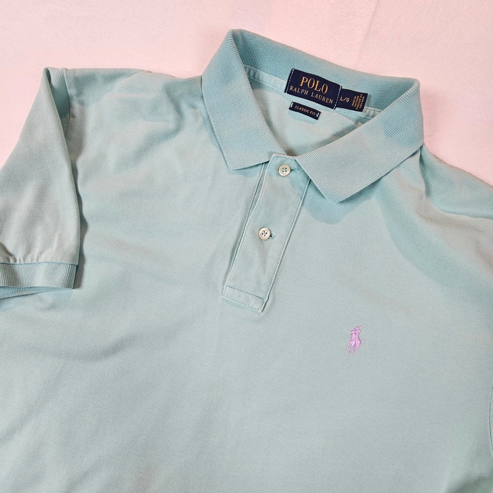 Polo Ralph Lauren Mens Classic Fit Polo Shirt Mint Green Pink Pony Large L